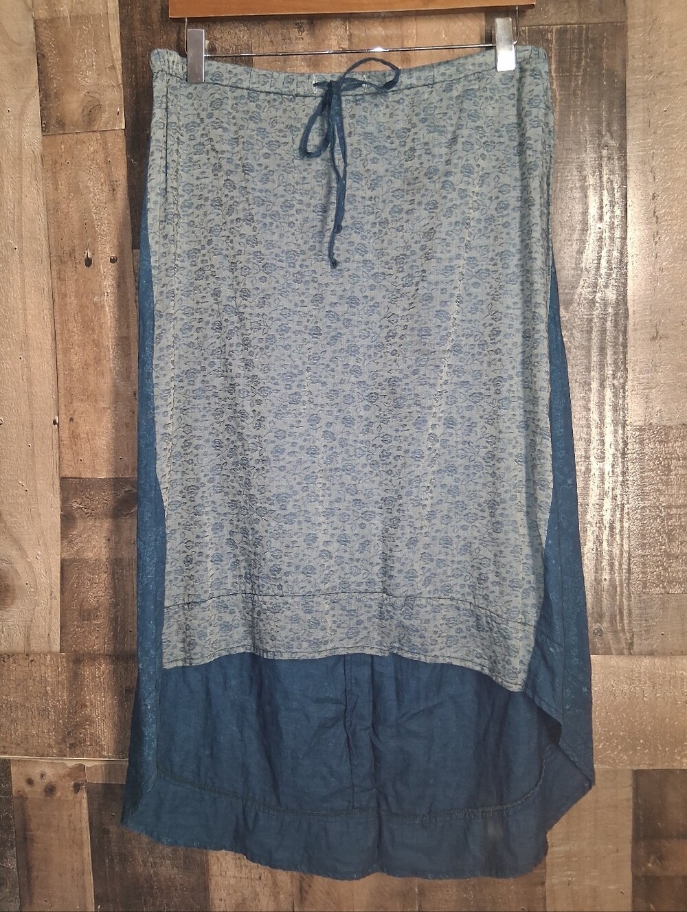 Artisan De Luxe Hi Low Midi Skirt Blue Floral Paisley Drawstring Womems Small